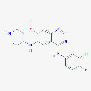 molecular formula C20H21ClFN5O B14074841 N4-(3-chloro-4-fluorophenyl)-7-methoxy-N6-(piperidin-4-yl)quinazoline-4,6-diamine 