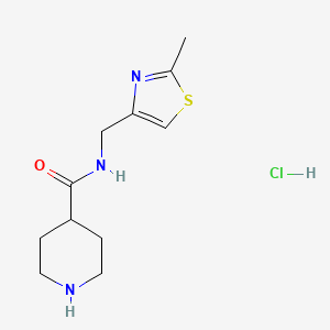 molecular formula C11H18ClN3OS B1407489 N-[(2-Methyl-1,3-thiazol-4-yl)methyl]piperidine-4-carboxamide hydrochloride CAS No. 1417568-91-2