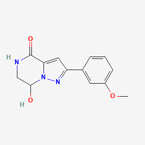 molecular formula C13H13N3O3 B1407497 7-hydroxy-2-(3-methoxyphenyl)-4H,5H,6H,7H-pyrazolo[1,5-a]pyrazin-4-one CAS No. 1622069-61-7