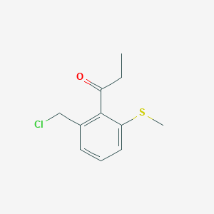 molecular formula C11H13ClOS B14075166 1-(2-(Chloromethyl)-6-(methylthio)phenyl)propan-1-one 