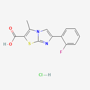 molecular formula C13H10ClFN2O2S B1407599 6-(2-Fluorophenyl)-3-methylimidazo[2,1-b]-[1,3]thiazole-2-carboxylic acid hydrochloride CAS No. 1417568-79-6