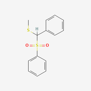 molecular formula C14H14O2S2 B14076092 Benzene, [[(methylthio)phenylmethyl]sulfonyl]- CAS No. 102677-59-8