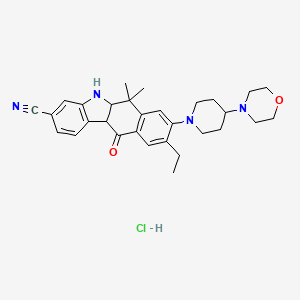 molecular formula C30H37ClN4O2 B14076109 9-ethyl-6,6-diMethyl-8-(4-Morpholinopiperidin-1-yl)-11-oxo-5a,6,11,11a-tetrahydro-5H-benzo[b]carbazole-3-carbonitrile hydrochloride 