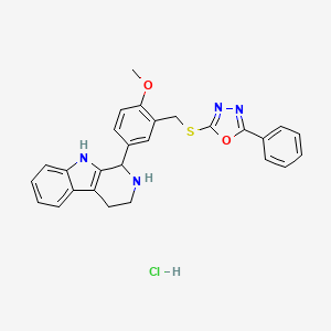 molecular formula C27H25ClN4O2S B1407624 1-(4-Methoxy-3-{[(5-phenyl-1,3,4-oxadiazol-2-yl)thio]methyl}-phenyl)-2,3,4,9-tetrahydro-1H-beta-carboline hydrochloride CAS No. 1417568-04-7