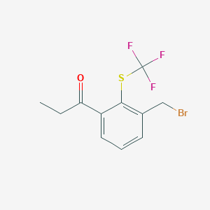 molecular formula C11H10BrF3OS B14077072 1-(3-(Bromomethyl)-2-(trifluoromethylthio)phenyl)propan-1-one 