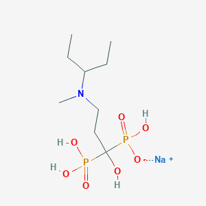 molecular formula C9H22NNaO7P2 B14077218 Sodium hydrogen (1-hydroxy-3-(methyl(pentan-3-yl)amino)-1-phosphonopropyl)phosphonate 