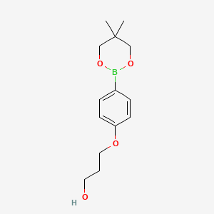 molecular formula C14H21BO4 B1407756 3-(4-(5,5-Dimethyl-1,3,2-dioxaborinan-2-yl)phenoxy)propan-1-ol CAS No. 1467060-52-1