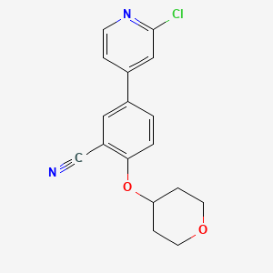 molecular formula C17H15ClN2O2 B1407763 5-(2-chloropyridin-4-yl)-2-(tetrahydro-2H-pyran-4-yloxy)benzonitrile CAS No. 1426921-18-7