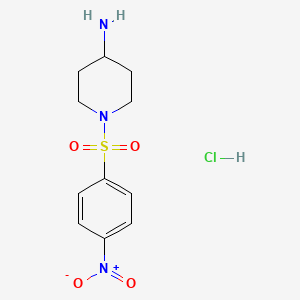 molecular formula C11H16ClN3O4S B1407801 1-(4-Nitrobenzenesulfonyl)piperidin-4-amine hydrochloride CAS No. 1158206-68-8
