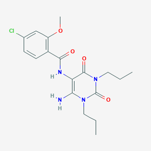 molecular formula C18H23ClN4O4 B14078324 N-(6-Amino-2,4-dioxo-1,3-dipropyl-1,2,3,4-tetrahydropyrimidin-5-yl)-4-chloro-2-methoxybenzamide CAS No. 102587-95-1