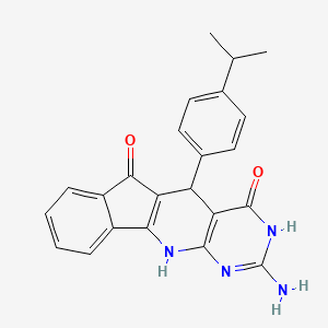 molecular formula C23H20N4O2 B14078662 6-amino-2-(4-propan-2-ylphenyl)-5,7,9-triazatetracyclo[8.7.0.03,8.011,16]heptadeca-1(10),3(8),6,11,13,15-hexaene-4,17-dione 