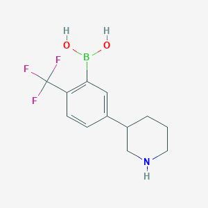 molecular formula C12H15BF3NO2 B14081195 (5-(Piperidin-3-yl)-2-(trifluoromethyl)phenyl)boronic acid 