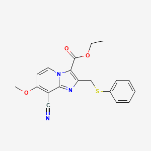 molecular formula C19H17N3O3S B1408228 Ethyl 8-cyano-7-methoxy-2-(phenylthiomethyl)imidazo[1,2-a]pyridine-3-carboxylate CAS No. 1704066-58-9