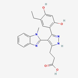 molecular formula C22H22N4O4 B14082317 3-[3-(5-ethyl-2,4-dihydroxyphenyl)-4-(1-methyl-1H-benzimidazol-2-yl)-1H-pyrazol-5-yl]propanoic acid 