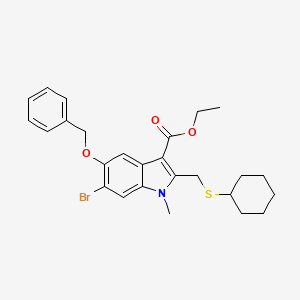 molecular formula C26H30BrNO3S B1408236 ethyl 5-(benzyloxy)-6-bromo-2-((cyclohexylthio)methyl)-1-methyl-1H-indole-3-carboxylate CAS No. 1704066-51-2