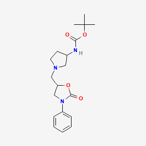 molecular formula C19H27N3O4 B1408363 tert-butyl N-{1-[(2-oxo-3-phenyl-1,3-oxazolidin-5-yl)methyl]pyrrolidin-3-yl}carbamate CAS No. 1644602-71-0
