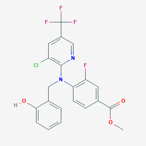molecular formula C21H15ClF4N2O3 B1408376 Methyl 4-{[3-chloro-5-(trifluoromethyl)pyridin-2-yl][(2-hydroxyphenyl)methyl]amino}-3-fluorobenzoate CAS No. 1708126-08-2