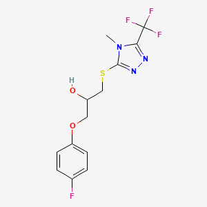 molecular formula C13H13F4N3O2S B1408406 1-(4-Fluorophenoxy)-3-{[4-methyl-5-(trifluoromethyl)-4H-1,2,4-triazol-3-yl]thio}propan-2-ol CAS No. 1440535-63-6