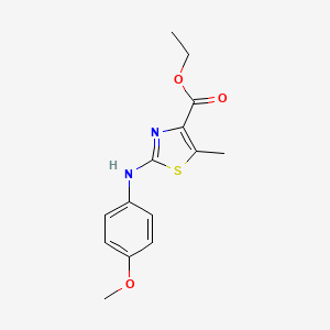 molecular formula C14H16N2O3S B1408438 2-(4-Methoxyphenylamino)-5-methylthiazole-4-carboxylic acid ethyl ester CAS No. 1715248-09-1