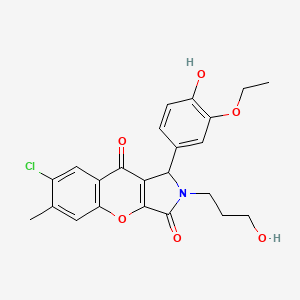 molecular formula C23H22ClNO6 B14085095 7-Chloro-1-(3-ethoxy-4-hydroxyphenyl)-2-(3-hydroxypropyl)-6-methyl-1,2-dihydrochromeno[2,3-c]pyrrole-3,9-dione 