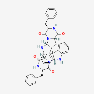 molecular formula C40H36N6O4 B14085311 (1R,4S,7S)-4-benzyl-9-[(1R,4S,7S)-4-benzyl-3,6-dioxo-2,5,16-triazatetracyclo[7.7.0.02,7.010,15]hexadeca-10,12,14-trien-9-yl]-2,5,16-triazatetracyclo[7.7.0.02,7.010,15]hexadeca-10,12,14-triene-3,6-dione 
