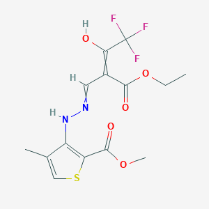 molecular formula C14H15F3N2O5S B14085317 Methyl 3-[2-(2-ethoxycarbonyl-4,4,4-trifluoro-3-hydroxybut-2-enylidene)hydrazinyl]-4-methylthiophene-2-carboxylate CAS No. 680211-02-3