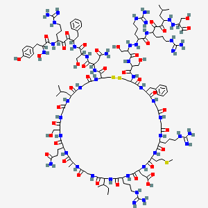molecular formula C127H203N45O39S3 B14085790 2-[4-[[4-Amino-1-[[1-[[8-carbamimidamido-5-[[2-(hydroxyamino)-3-(4-hydroxyphenyl)propanoyl]amino]-3,4-dioxo-1-phenyloctan-2-yl]amino]-3-hydroxy-1-oxopropan-2-yl]amino]-1,4-dioxobutan-2-yl]carbamoyl]-19-(3-amino-3-oxopropyl)-49-benzyl-28-butan-2-yl-52-[[2-[[2-[2-[5-carbamimidamido-1-[[1-carbamimidamido-7-[2-(1-hydroxy-3-oxopropan-2-yl)hydrazinyl]-9-methyl-5,6-dioxodecan-4-yl]amino]-1-oxopentan-2-yl]hydrazinyl]-3-hydroxypropanoyl]amino]-3-hydroxypropanoyl]amino]-31,40-bis(3-carbamimidamidopropyl)-16-(hydroxymethyl)-22-methyl-10-(2-methylpropyl)-37-(2-methylsulfanylethyl)-6,9,12,15,18,21,24,27,30,33,36,39,42,45,48,51-hexadecaoxo-1,2-dithia-5,8,11,14,17,20,23,26,29,32,35,38,41,44,47,50-hexadecazacyclotripentacont-34-yl]acetic acid 
