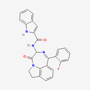 molecular formula C26H19FN4O2 B14085989 N-[9-(2-fluorophenyl)-12-oxo-1,10-diazatricyclo[6.4.1.04,13]trideca-4(13),5,7,9-tetraen-11-yl]-1H-indole-2-carboxamide 