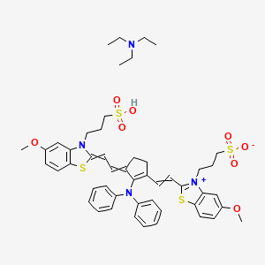 molecular formula C49H58N4O8S4 B1408613 Triethylamine 3-((Z)-2-((E)-2-(2-(diphenylamino)-3-((E)-2-(5-methoxy-3-(3-sulfonatopropyl)benzo[d]thiazol-3-ium-2-yl)vinyl)cyclopent-2-en-1-ylidene)ethylidene) CAS No. 1264298-45-4