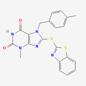 molecular formula C21H17N5O2S2 B14086299 8-(1,3-benzothiazol-2-ylsulfanyl)-3-methyl-7-(4-methylbenzyl)-3,7-dihydro-1H-purine-2,6-dione 