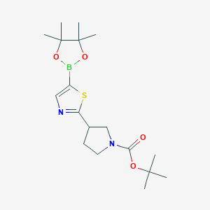 molecular formula C18H29BN2O4S B14086785 tert-Butyl 3-(5-(4,4,5,5-tetramethyl-1,3,2-dioxaborolan-2-yl)thiazol-2-yl)pyrrolidine-1-carboxylate 