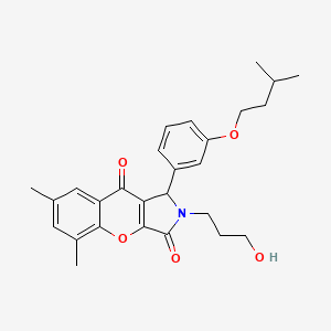 molecular formula C27H31NO5 B14086823 2-(3-Hydroxypropyl)-5,7-dimethyl-1-[3-(3-methylbutoxy)phenyl]-1,2-dihydrochromeno[2,3-c]pyrrole-3,9-dione 