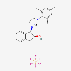 molecular formula C21H25F6N2OP B14087167 1-((1R,2S)-2-Hydroxy-2,3-dihydro-1H-inden-1-yl)-3-mesityl-4,5-dihydro-1H-imidazol-3-ium hexafluorophosphate(V) 