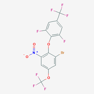 molecular formula C14H4BrF8NO4 B14087231 2-[2-Bromo-6-nitro-4-(trifluoromethoxy)phenoxy]-1,3-difluoro-5-(trifluoromethyl)benzene 