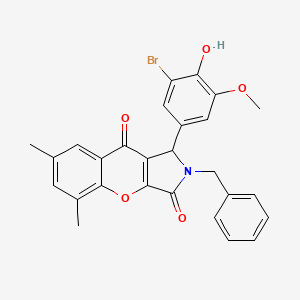 molecular formula C27H22BrNO5 B14087406 2-Benzyl-1-(3-bromo-4-hydroxy-5-methoxyphenyl)-5,7-dimethyl-1,2-dihydrochromeno[2,3-c]pyrrole-3,9-dione 