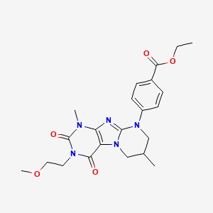 molecular formula C22H27N5O5 B14088312 ethyl 4-[3-(2-methoxyethyl)-1,7-dimethyl-2,4-dioxo-1,2,3,4,7,8-hexahydropyrimido[2,1-f]purin-9(6H)-yl]benzoate 