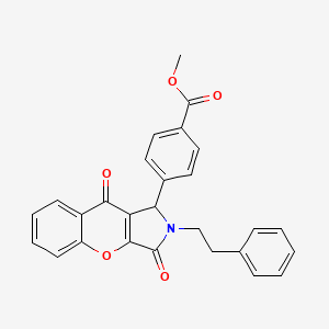 molecular formula C27H21NO5 B14088395 Methyl 4-[3,9-dioxo-2-(2-phenylethyl)-1,2,3,9-tetrahydrochromeno[2,3-c]pyrrol-1-yl]benzoate 