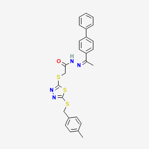 molecular formula C26H24N4OS3 B14088793 N'-[(1Z)-1-(biphenyl-4-yl)ethylidene]-2-({5-[(4-methylbenzyl)sulfanyl]-1,3,4-thiadiazol-2-yl}sulfanyl)acetohydrazide 