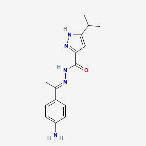 molecular formula C15H19N5O B14090254 N'-[(1E)-1-(4-aminophenyl)ethylidene]-5-(propan-2-yl)-1H-pyrazole-3-carbohydrazide 