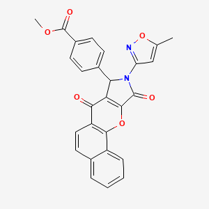 molecular formula C27H18N2O6 B14090915 Methyl 4-[9-(5-methyl-1,2-oxazol-3-yl)-7,10-dioxo-7,8,9,10-tetrahydrobenzo[7,8]chromeno[2,3-c]pyrrol-8-yl]benzoate 