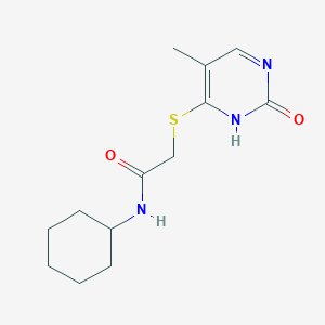 molecular formula C13H19N3O2S B14091276 N-cyclohexyl-2-((5-methyl-2-oxo-1,2-dihydropyrimidin-4-yl)thio)acetamide 
