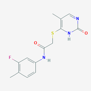 molecular formula C14H14FN3O2S B14091331 N-(3-fluoro-4-methylphenyl)-2-((5-methyl-2-oxo-1,2-dihydropyrimidin-4-yl)thio)acetamide 