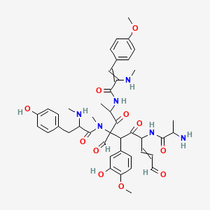 molecular formula C43H52N6O11 B14091447 N-[7-(2-aminopropanoylamino)-4-formyl-5-(3-hydroxy-4-methoxyphenyl)-2-[[3-(4-methoxyphenyl)-2-(methylamino)prop-2-enoyl]amino]-3,6,10-trioxodec-8-en-4-yl]-3-(4-hydroxyphenyl)-N-methyl-2-(methylamino)propanamide 