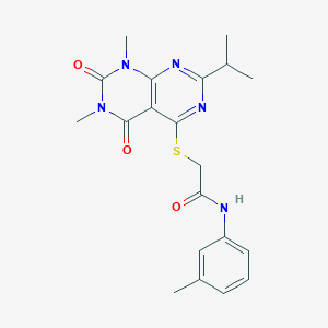 molecular formula C20H23N5O3S B14091579 2-((2-isopropyl-6,8-dimethyl-5,7-dioxo-5,6,7,8-tetrahydropyrimido[4,5-d]pyrimidin-4-yl)thio)-N-(m-tolyl)acetamide 