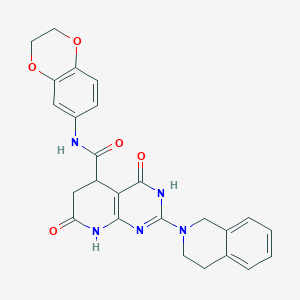 molecular formula C25H23N5O5 B14091758 N-(2,3-dihydro-1,4-benzodioxin-6-yl)-2-(3,4-dihydroisoquinolin-2(1H)-yl)-4,7-dioxo-3,4,5,6,7,8-hexahydropyrido[2,3-d]pyrimidine-5-carboxamide 