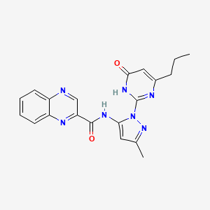 molecular formula C20H19N7O2 B14091834 N-(3-methyl-1-(6-oxo-4-propyl-1,6-dihydropyrimidin-2-yl)-1H-pyrazol-5-yl)quinoxaline-2-carboxamide 