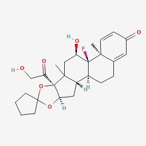 molecular formula C26H33FO6 B14092011 (1S,2S,4R,8S,11R,12R,13S)-12-fluoro-11-hydroxy-8-(2-hydroxyacetyl)-9,13-dimethylspiro[5,7-dioxapentacyclo[10.8.0.02,9.04,8.013,18]icosa-14,17-diene-6,1'-cyclopentane]-16-one 