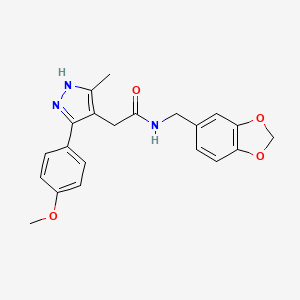 molecular formula C21H21N3O4 B14092422 N-(1,3-benzodioxol-5-ylmethyl)-2-[5-(4-methoxyphenyl)-3-methyl-1H-pyrazol-4-yl]acetamide 