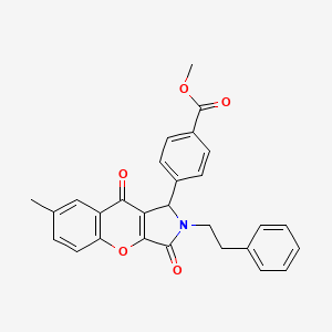 molecular formula C28H23NO5 B14092444 Methyl 4-[7-methyl-3,9-dioxo-2-(2-phenylethyl)-1,2,3,9-tetrahydrochromeno[2,3-c]pyrrol-1-yl]benzoate 
