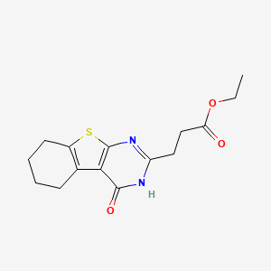 molecular formula C15H18N2O3S B14092890 Ethyl 3-(4-oxo-3,4,5,6,7,8-hexahydro[1]benzothieno[2,3-d]pyrimidin-2-yl)propanoate 